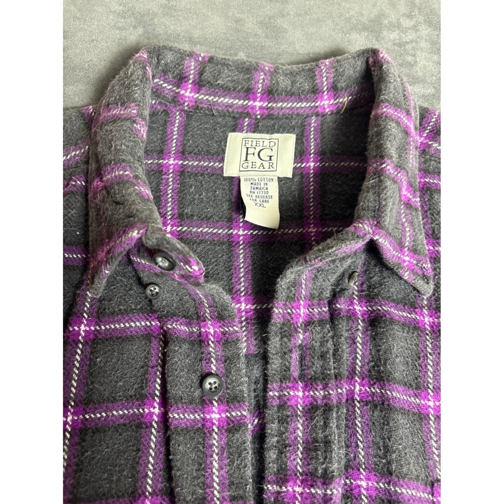 Field Gear Mens XXL Flannel Shirt Purple Gray Plaid Cotton Long Sleeve Button Up